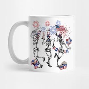 4th of July Skellies, Dancing Skeleton, American Flag, Red White Blue Mug